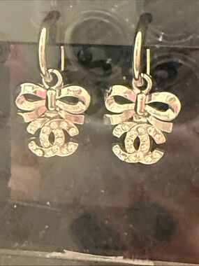 Gold Bow Charm Drop Earrings